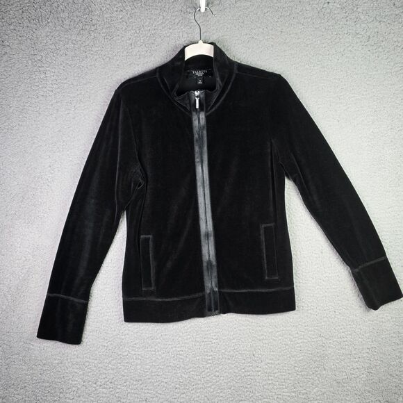 Talbots Petites Black Velvet Zip Jacket PM Stretch Machine Wash Classic Fit Soft - Picture 4 of 16